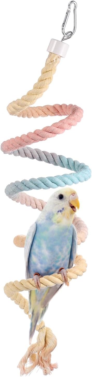 Bird Rope Perch Swing, Spiral Rope Perch Standing Pole Accessory Climbing Swing Paw Grinding 59 Inch, (Colorful) Intended for Parrot/Parakeet/Budgies/Cockatiels/Lovebirds