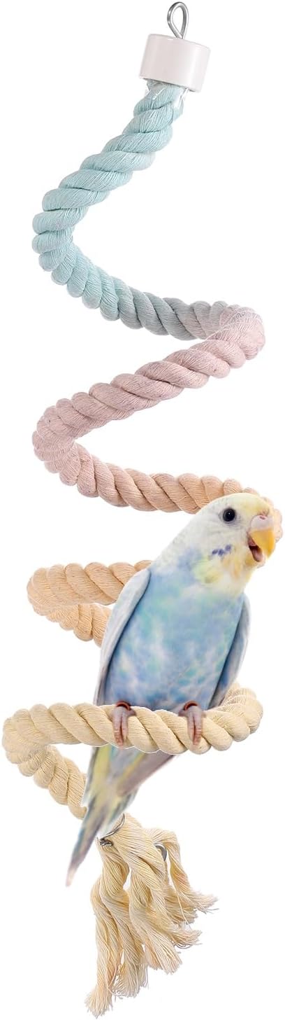 Bird Rope Perch Swing, Spiral Rope Perch Standing Pole Accessory Climbing Swing Paw Grinding 39 Inch, (Colorful) Intended for Parrot/Parakeet/Budgies/Cockatiels/Lovebirds
