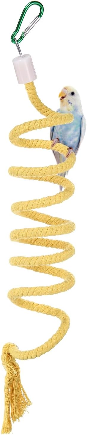Bird Rope Perch Swing, Spiral Rope Perch Standing Pole Accessory Climbing Swing Paw Grinding 59 Inch, (Yellow) Intended for Parrot/Parakeet/Budgies/Cockatiels/Lovebirds