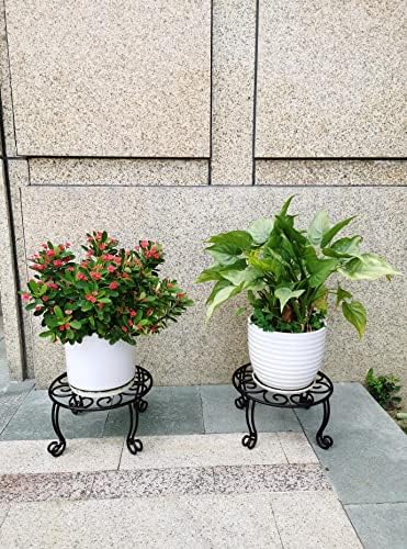 2 Pack Heavy Duty Iron Plant Stand, 11.8'' Diameter, 6'' Tall, Black, Powder Coated, Round, Sturdy & Stable, Indoor/Outdoor, No Assembly Required