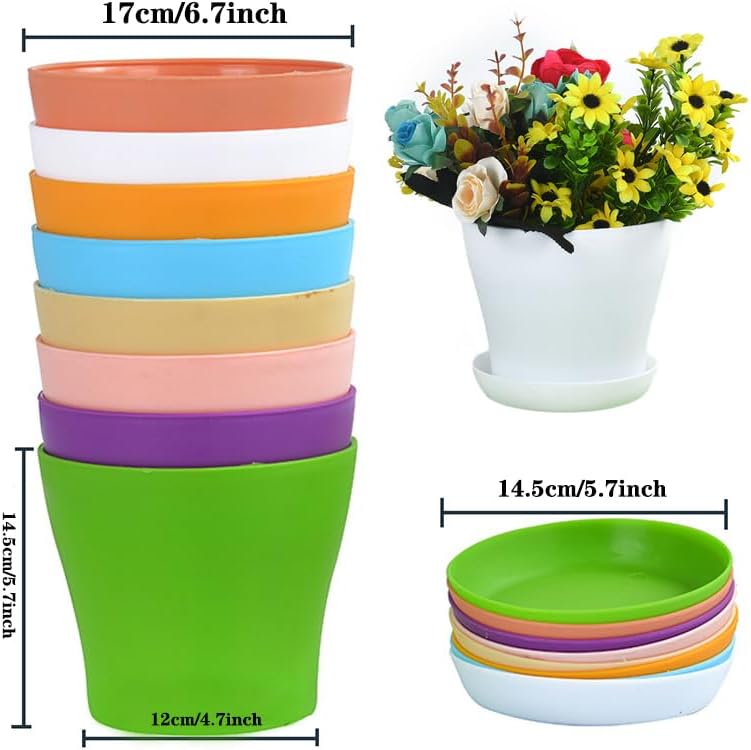 20 Pack 7 Inch Plant Pots Bulk Small Plastic Planters Pots with Drainage Holes Flower Pot for Succulent, Cactus, Herb, African Violet