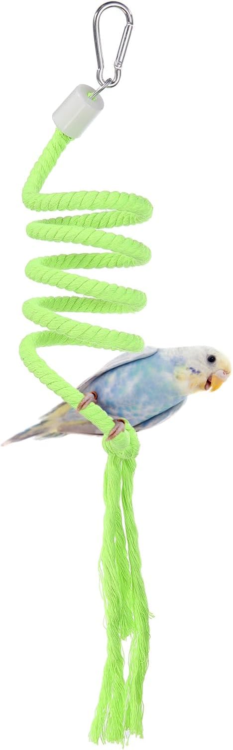 Bird Rope Perch Swing, Spiral Rope Perch Standing Pole Accessory Climbing Swing Paw Grinding 39 Inch, (Green) Intended for Parrot/Parakeet/Budgies/Cockatiels/Lovebirds