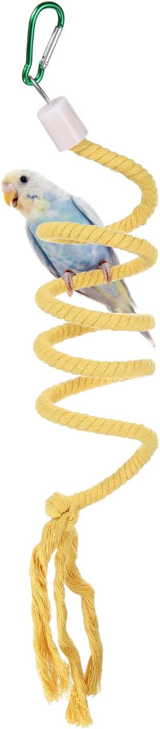 Bird Rope Perch Swing, Spiral Rope Perch Standing Pole Accessory Climbing Swing Paw Grinding 39 Inch, (Yellow) Intended for Parrot/Parakeet/Budgies/Cockatiels/Lovebirds