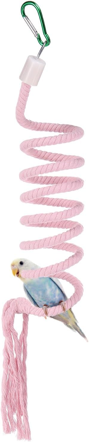 Bird Rope Perch Swing, Spiral Rope Perch Standing Pole Accessory Climbing Swing Paw Grinding 59 Inch, (Pink) Intended for Parrot/Parakeet/Budgies/Cockatiels/Lovebirds