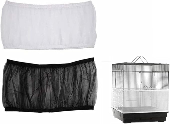 ISMARTEN Bird Cage Seed Catcher (2 Pack), Airy Gauze Bird Cage Cover Seeds Guard Dust-Proof Universal Birdcage Accessories Mesh Net Cover (Black + White, M)