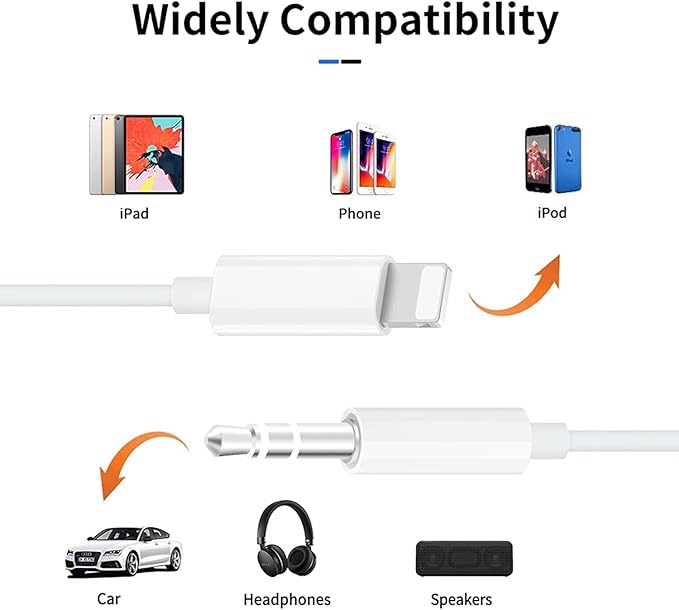 (Apple MFi Certified) iPhone AUX Cord,Lightning to 1/8 Inch Audio Cable,3.3ft, Headphone Jack Adapter Male Aux Stereo Audio Cable Compatible for iPhone 14/13/12/11/XR/X/8/7 (White)