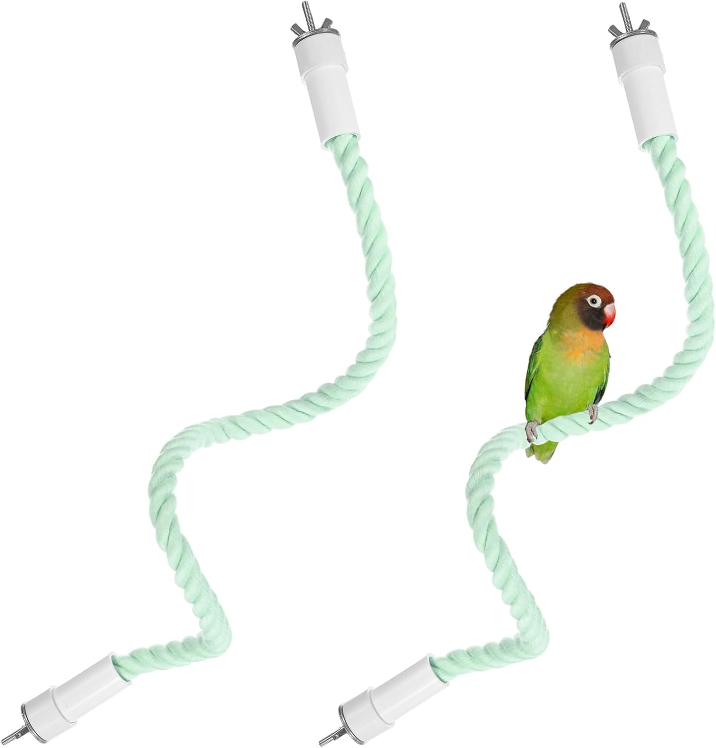 2-Pack Rope Perches for Bird Cages, 23.6 in Length Comfort Grip Flexible Rope Perch Beak & Paw Grinding for Parrots/Cockatiels/Parakeets, Bird Platform Sand [Cyan]