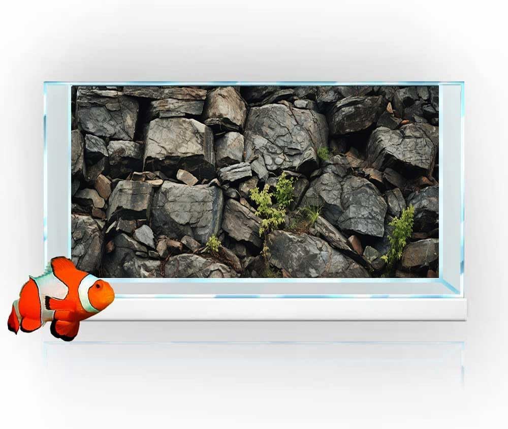 24X16IN Stone Aquarium Background, Rock Fish Tank Background, Natural Rocky Glass Terrarium Background with 8 EVA Double-Sided Tape