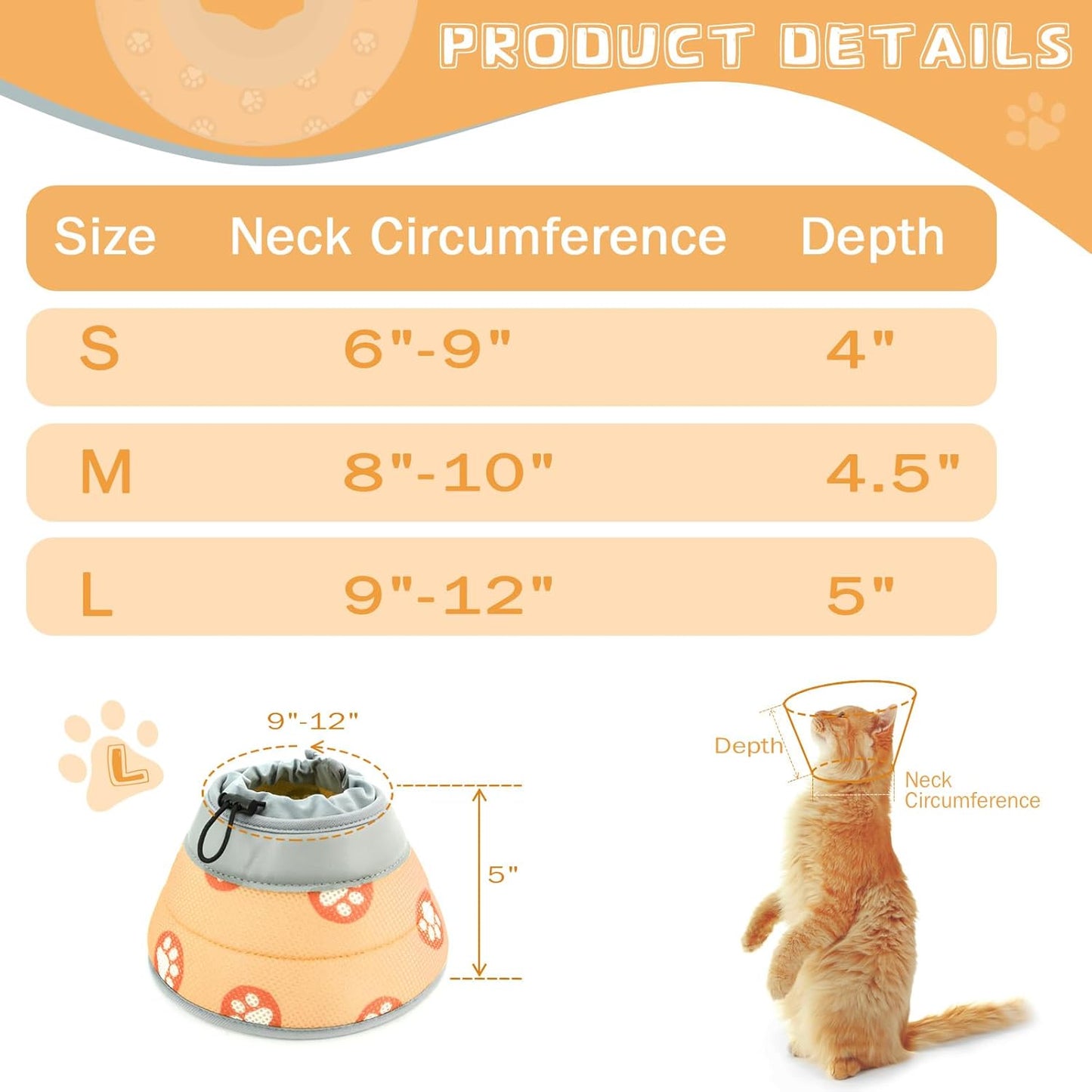 Cat Cone Collar Soft to Stop Licking After Surgery Cat Recovery Collar for Small Large Cats Adjustable Elizabethan Collar