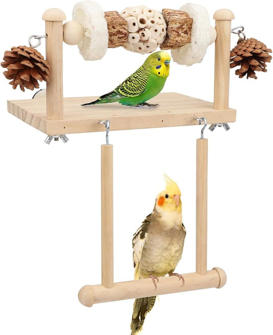Litewoo Bird Perch Wooden Platform Bird Swing Chew Toys Play Gyms Exercise Stands Hanging Parrot Swinging Perches Conure Cage Accessories for Parrot Parakeet Conure Lovebirds Budgie (Single Sola Ball)