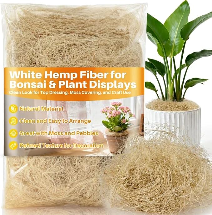 MAQIHAN Natural Plant Fiber - Organic Fiber Material for Bonsai and Crafts,Bird Nesting Material,White Garden Fibers for Potted Plants,Greenery Covering,Home Decoration,Gardening,Outdoor Use