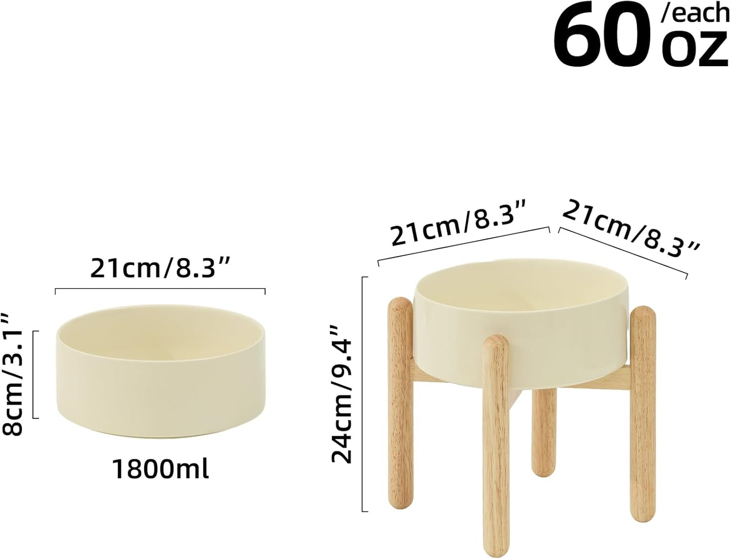 Ceramic 8.2inch Raised Dog Bowl with Stand for Large - Breed Dogs, Pet Food and Water Feeder(Single Bowl with Stand - Beige)