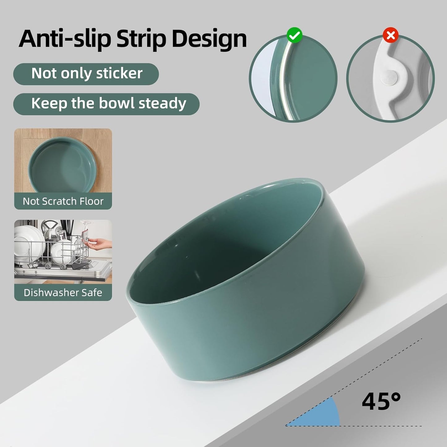 Ceramic Elevated Cat Food and Water Bowl, Kitty Bowl, Raised Cat Dish, Pet Feeder (5.1 in,1 x Dark Green + Stand)