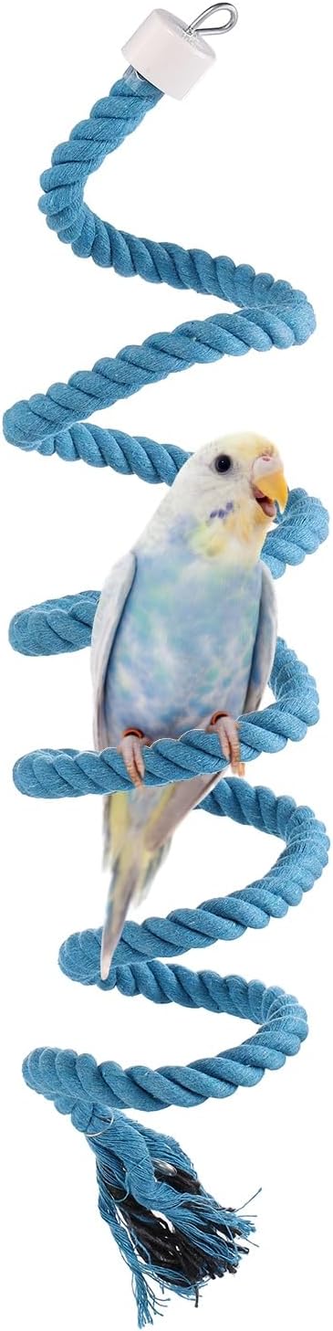 Bird Rope Perch Swing, Spiral Rope Perch Standing Pole Accessory Climbing Swing Paw Grinding 59 Inch, (Blue) Intended for Parrot/Parakeet/Budgies/Cockatiels/Lovebirds