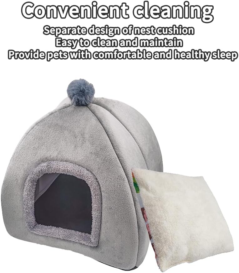 Cat Beds - Large Indoor/Outdoor Gray Cat Bed Cave with Removable Cushion & Non-Slip Base (15.74"x15.74"x15")