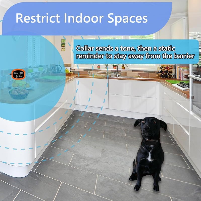 Indoor Pet Barrier for 2 Dogs,Wireless Indoor Electric Fence,Pet Gate, Keeps Areas Off Limits,Dog Home Proofing, Waterproof/Rechargeable/Beep/Static Training Collar,Orange Kit