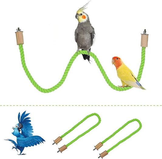 2 Pack Bird Hemp Rope Perch Swing, Bird Cage Stand Pole Accessories, Paw Grinding Standing Climbing Perch for Parrot, Parakeet, Budgies, Lovebirds (55.1 inches/140 cm)