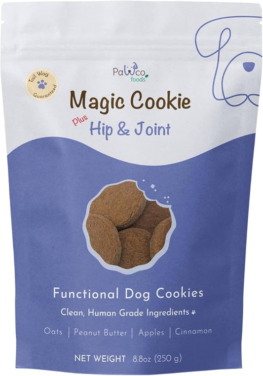 Pawco Dog Treats, Hip & Joint – Supports Mobility in Senior & Active Dogs – Crunchy Dog Cookies with Omega-3 & DHA, Peanut Butter & Apple – Functional & Healthy Rewards for Dogs – Magic Cookie – 8.8oz