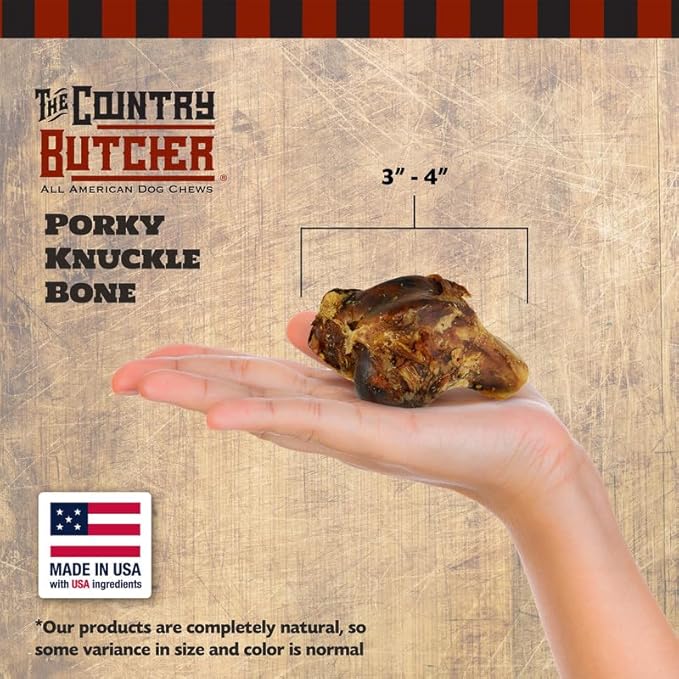 Pork Knuckle Dog Bones for Small to Medium Breed Dog Treat, Natural, Tough, Chew Toy, Made in The USA, 4 Count