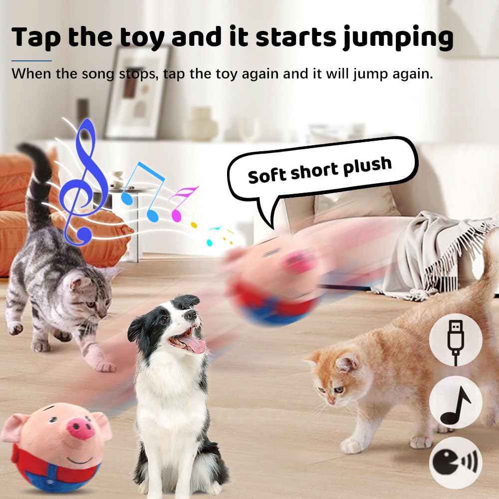 2024 Upgrade Pet Plush Ball - Active Squeaky Moving Dog & Bouncing for Boredom Relieving Dog Pig Interactive Plush Toy