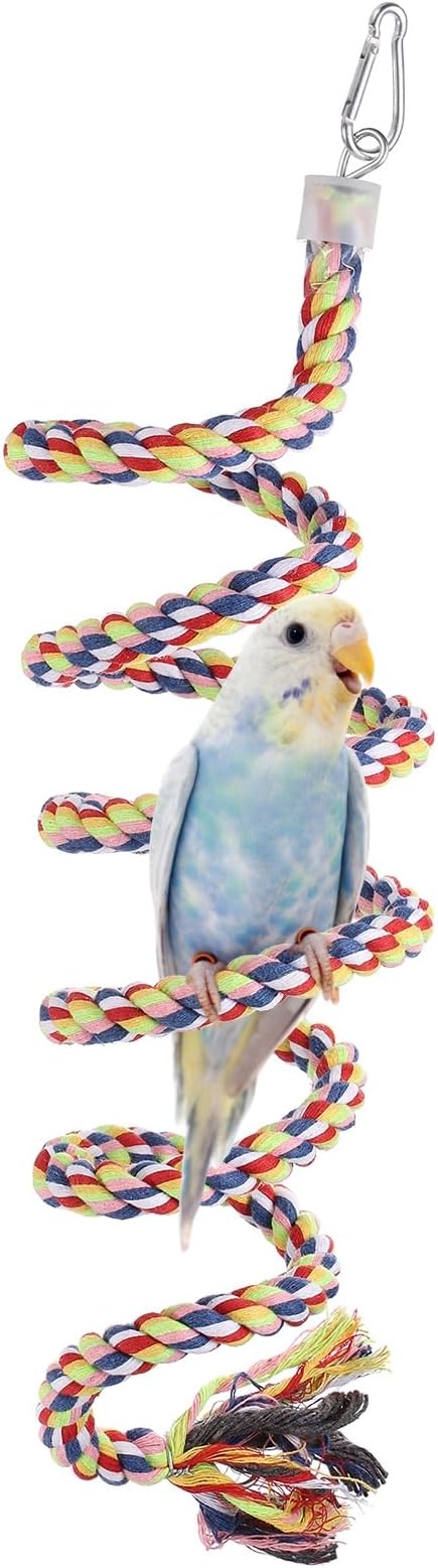 Bird Rope Perch Swing, Spiral Rope Perch Standing Pole Accessory Climbing Swing Paw Grinding 59 Inch, (Rainbow) Intended for Parrot/Parakeet/Budgies/Cockatiels/Lovebirds