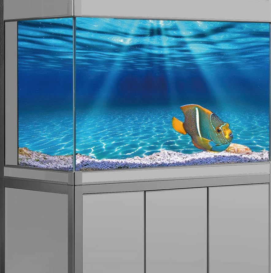 30X12IN Natural Undersea Aquarium Background, Underwater Ocean Sunlight Fish Tank Background 36X18IN with 8 EVA Double-Sided Tape