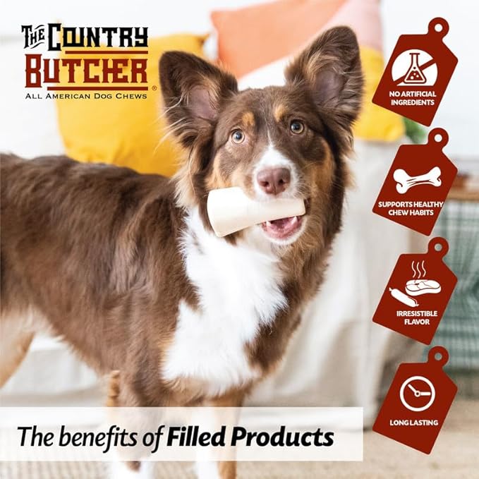 Filled Cow Hooves, Soft to Aggressive Chewers, Small, Medium, and Large Breed Dog Treat, Natural, Tough, Stuffed Chew Toy, Made in The USA, Chicken N Rice, 10 Count - Rawhide Free