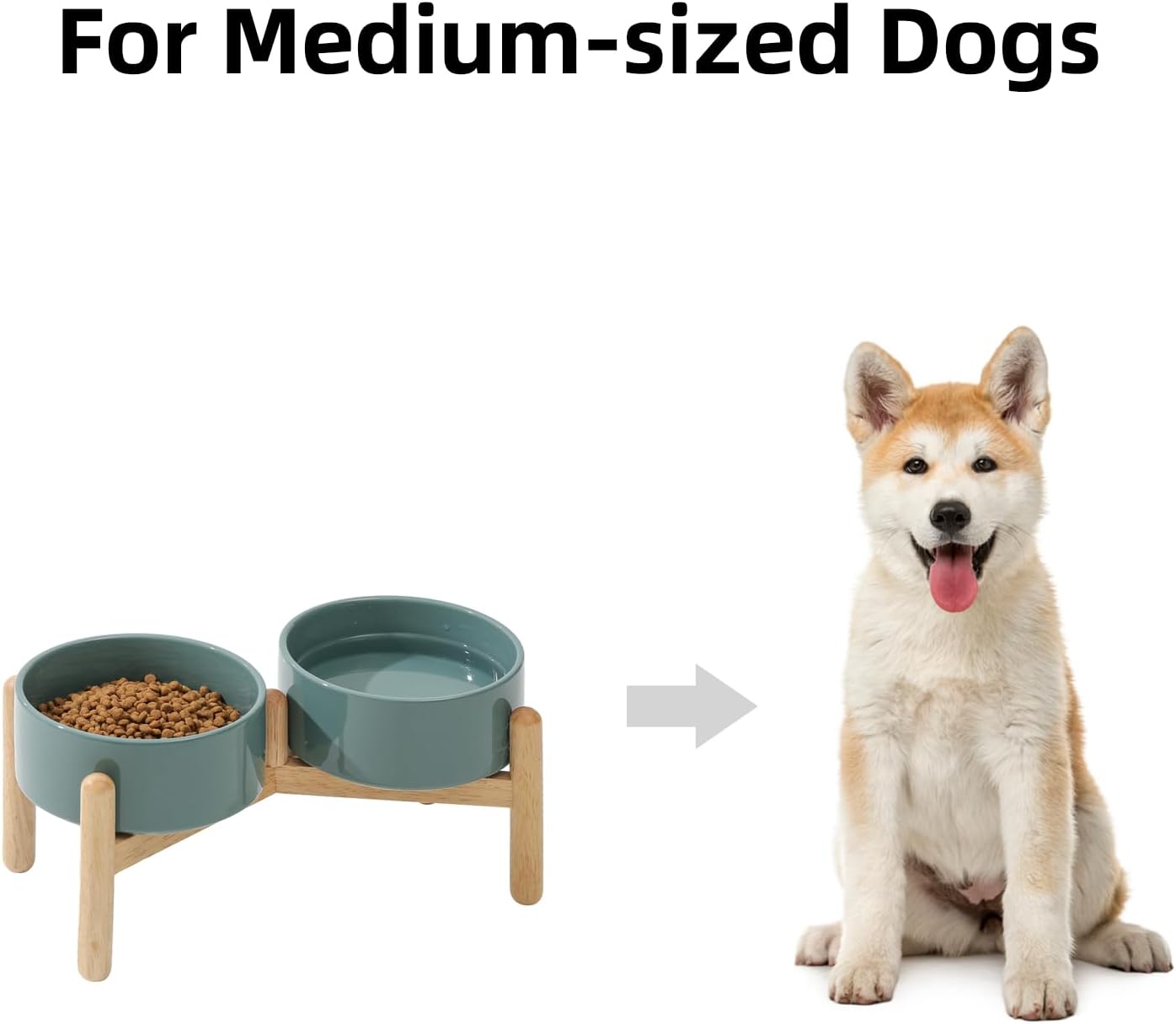 Ceramic 6.1inch Raised Dog Bowl with Stand for Small and Medium Breed Dog Dish Pet Food and Water Bowl (Double Bowl with Stand - Dark Green, 28oz)