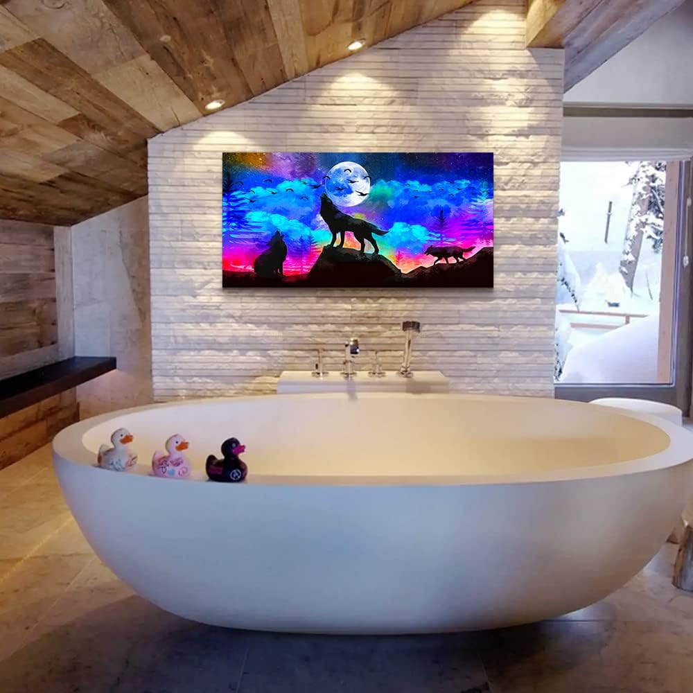 Canvas Wall Art For Living Room Family Wall Decor For Bedroom Modern Office Decorations Animal Wolf Wall Pictures Artwork Blue Starry Sky Scenery Painting Room Canvas Art Prints Home Decor 20" X 40"