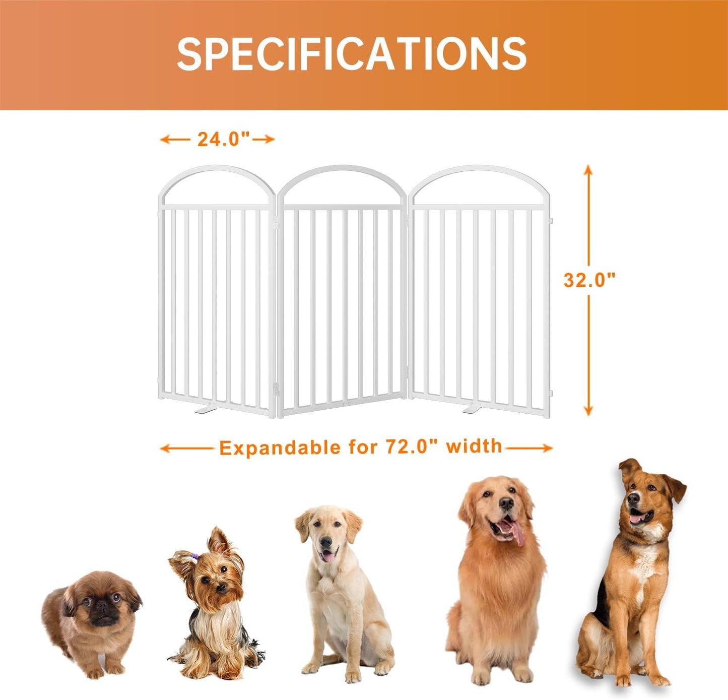 3 Panles Full Matel Freestanding Dog Gates with Door, 72"Extra Wide 32"Tall Free Standing Dog Pet Gate for Indoor & Outdoor. Foldable Pet Fences for Doorways, House, Stairs, Porch, Deck, Yard
