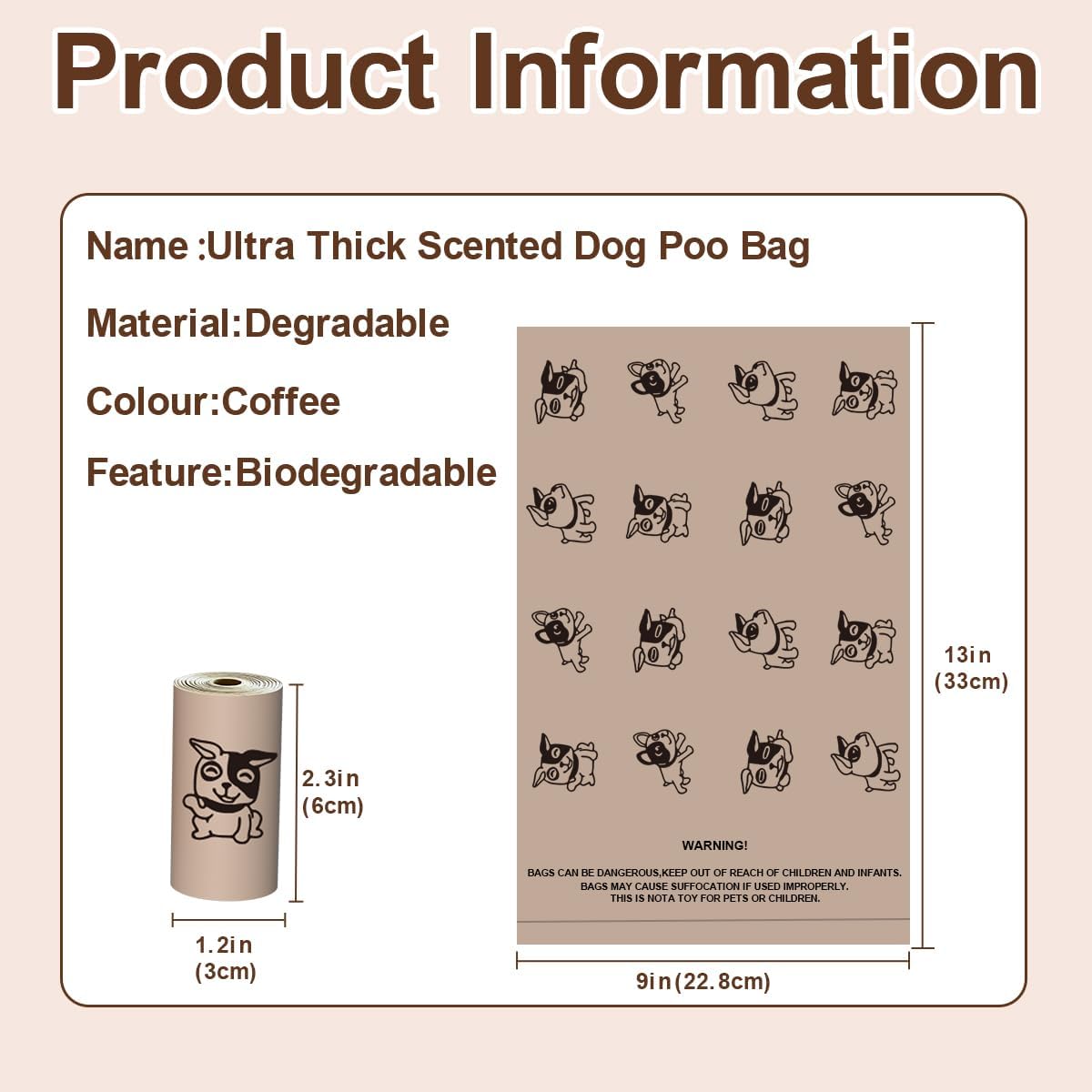 Coffee Dog Poo Bags Coffee scent - 120 Large Biodegradable Poop Bags, Extra Thicken Strong Corn Starch Blended Compostable Leak Proof Poop Waste Bag for Dogs