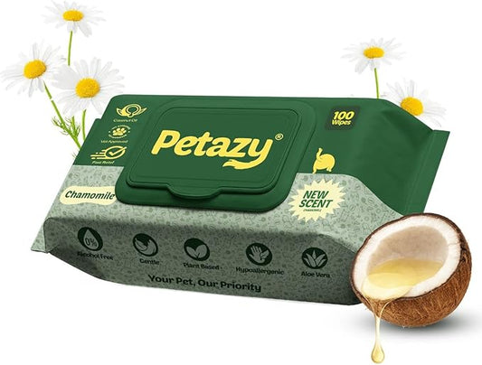 Dog Wipes for Paws and Butt Ears Eyes | XL 8x8 Natural Pet Wipes for Dogs | Hypoallergenic Chamomile Scented Dog Wipes Cleaning Deodorizing | Extra Thick Wipes Dogs Cats Pets | 100 Count