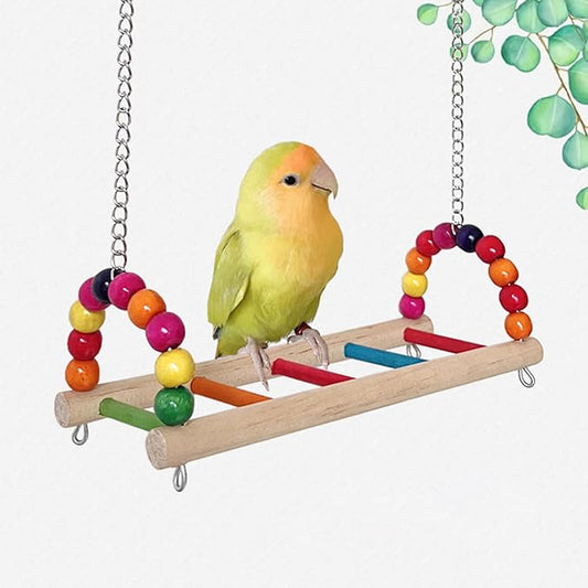 Bird Perch Platform Swing, Parrot Wooden Toys Bird Cage Accessories, Hanging Hammock Stand for Parrots, Parakeets, Budgies, Conures, Cockatiels & Lovebirds