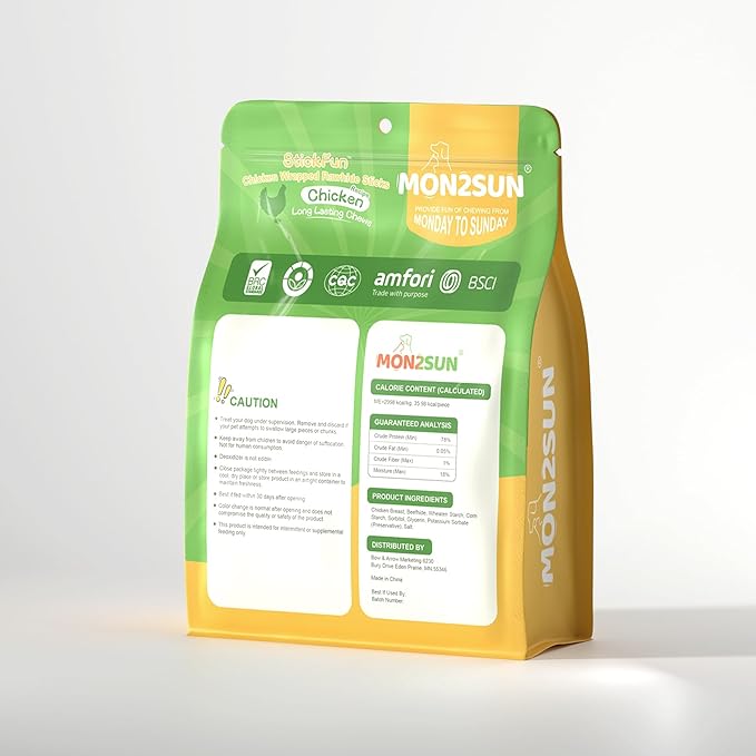 MON2SUN Dog Treats, Rawhide Twist Chicken Hide Sticks, Suitable for Puppy and Small Dogs, 5 Inch (Chicken, 14.11 oz)