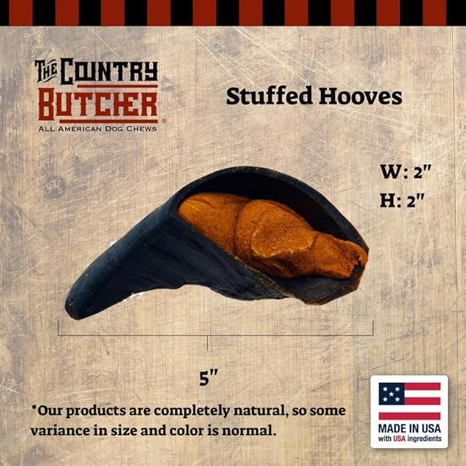 Filled Cow Hooves, Soft to Aggressive Chewers, Small, Medium, and Large Breed Dog Treat, Natural, Tough, Stuffed Chew Toy, Made in The USA, Peanut Butter, 10 Count - Rawhide Free