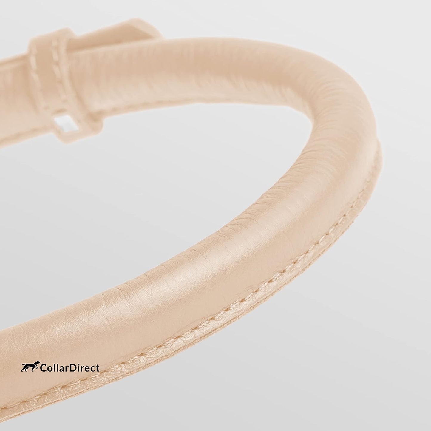 CollarDirect Rolled Leather Dog Collar, Soft Padded Round Puppy Collar, Handmade Genuine Leather Collar Dog Small Large Cat Collars 13 Colors (11-14 Inch, Beige Textured)