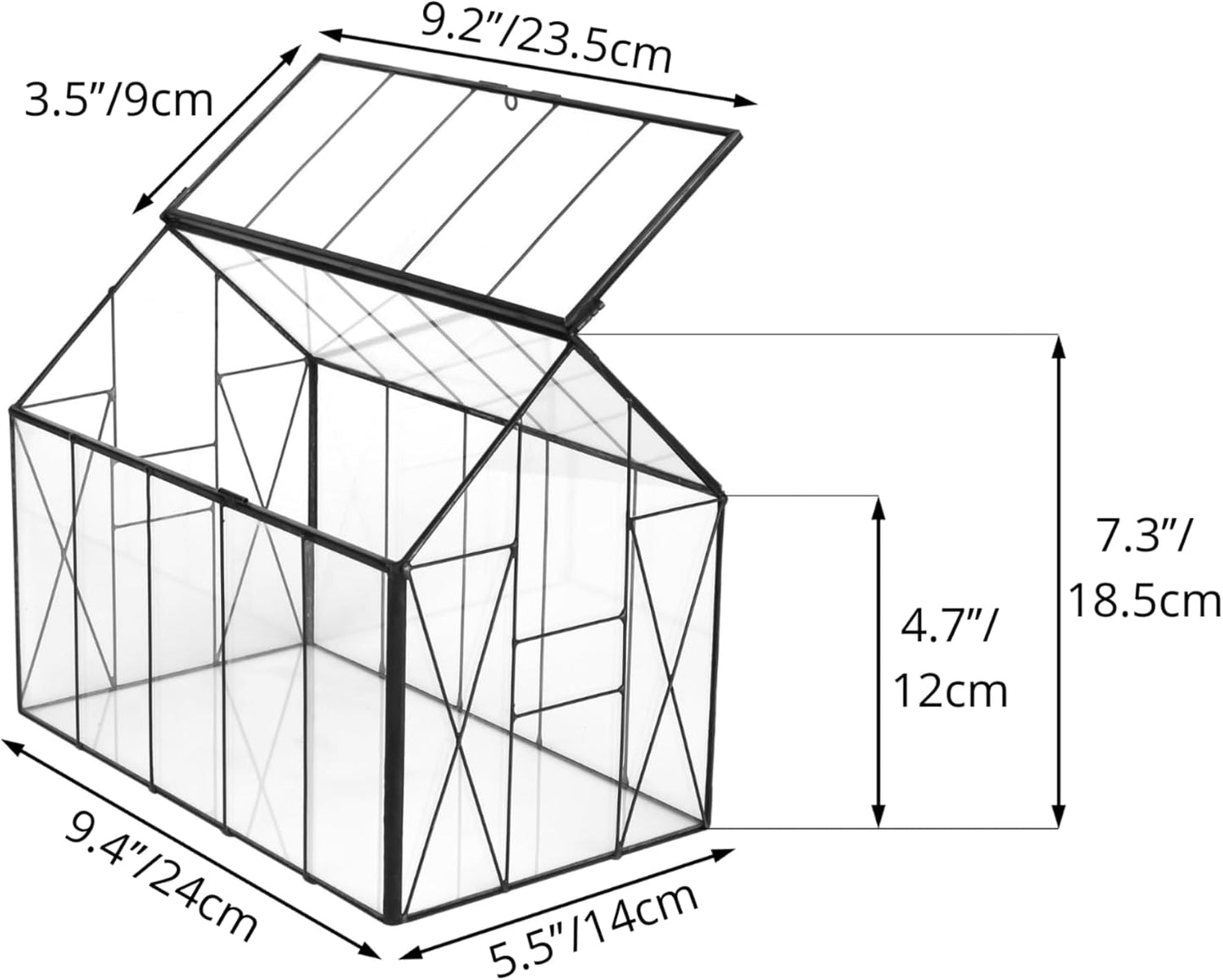 NCYP Geometric Glass Terrarium with Lid for Succulent, Small Cactus - Handmade Clear Closed House Shape Box - Home Indoor Tabletop Garden Decor, Black 9.4" x 5.5" x 7.3" (No Plants)