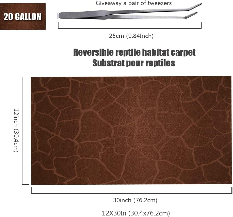 2 Pack Reptile Carpet Desert Reptile Mat & Reversible Substrate, Terrarium Liner Bedding, for Lizard,Chameleon,Gecko,Snake,Ceratophrys with Tweezers Feeding Tong (20 Gallon(30x12in))