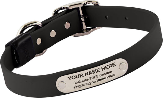 Biothane Custom Dog Collar – Waterproof, Stink-Proof Personalized Collar with Name & Phone Number – Durable, Many Sizes and Colors – Assembled in USA (Black)