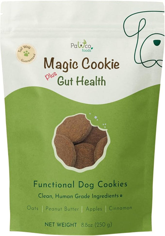 PawCo Dog Treats, Gut Health – Supports Digestion & Sensitive Stomachs – Crunchy Dog Cookies with Postbiotics, Peanut Butter & Apple – Functional & Healthy Rewards for Dogs – Magic Cookie – 8.8oz