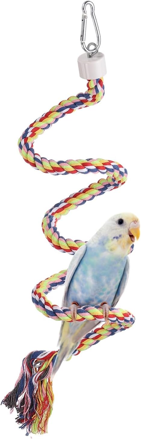 Bird Rope Perch Swing, Spiral Rope Perch Standing Pole Accessory Climbing Swing Paw Grinding 39 Inch, (Rainbow) Intended for Parrot/Parakeet/Budgies/Cockatiels/Lovebirds