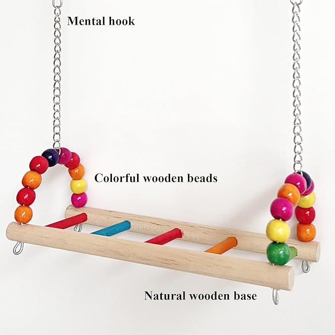Bird Perch Platform Swing, Parrot Wooden Toys Bird Cage Accessories, Hanging Hammock Stand for Parrots, Parakeets, Budgies, Conures, Cockatiels & Lovebirds