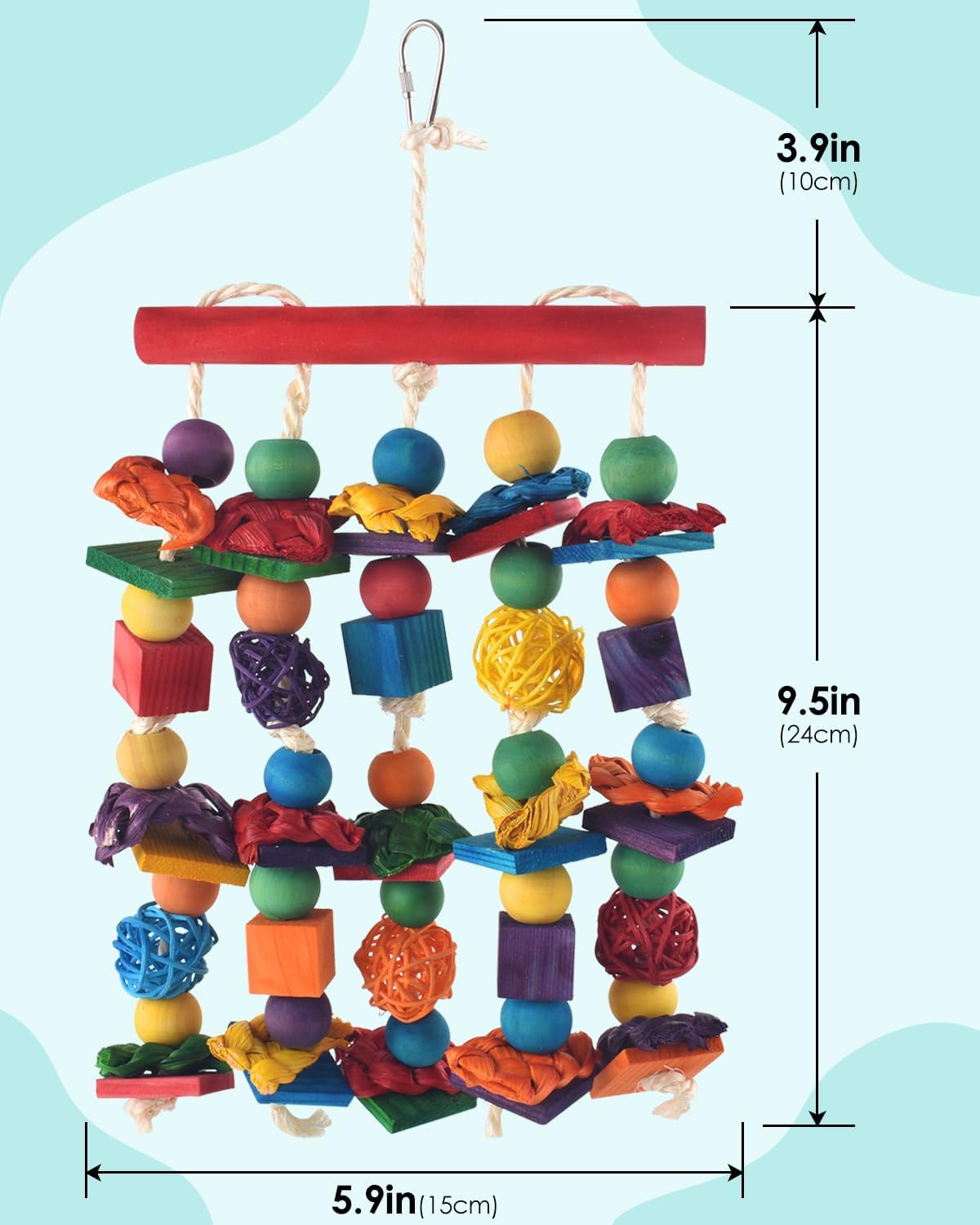Bird Toys, 2PCS Parrot Foraging Hanging Toy, Multicolored Natural Wooden Blocks Parakeet Chewing Toys mit Rattan Wicker Balls, for Medium Small Cockatoos Budgie Lovebird Cockatiel Conure
