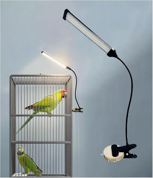 KINGYEENUO Full Spectrum LED Bird Cage Light, 10 Brightness Levels & 3/9/12H Timer - 105 LED Beads for Natural Environment Simulation, Safe for Hookbill Birds, Easy Install Lighting Fixture Combo Kit