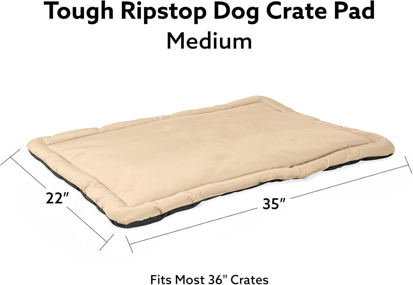 K9 Ballistics Tough Ripstop Dog Crate Pad - Durable & Machine Washable with Non-Skid Bottom and 120-Day Warranty, Fits 36" Wire Crates - Medium, Sandstone