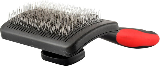Jeffers Pet Self-Cleaning Slicker Brush for Dogs & Cats – Self Cleaning Button, Removes Tangles & Loose Hair, Non Slip Handle for Easy Grooming, Go To Gift for Pet Owners – Black, Red - Medium