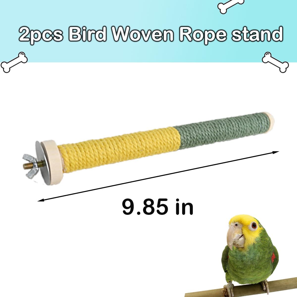2pc Bird Perch Woven Rope Wooden Stand, Colored Solid Hemp Rope Bird Perches for Cage（9.85IN）