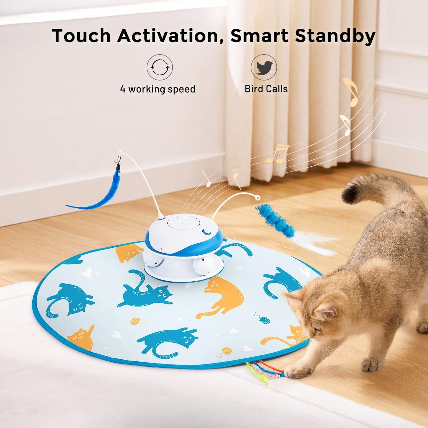 Interactive Cat Toy for Indoor Cats - 5 in 1 Cat Laser Toy Automtaic, Rechargble Motion Activated Hide and Seek Toy with Moving Feather, Tarck Balls and Chirping for Bored Kitten Exercise