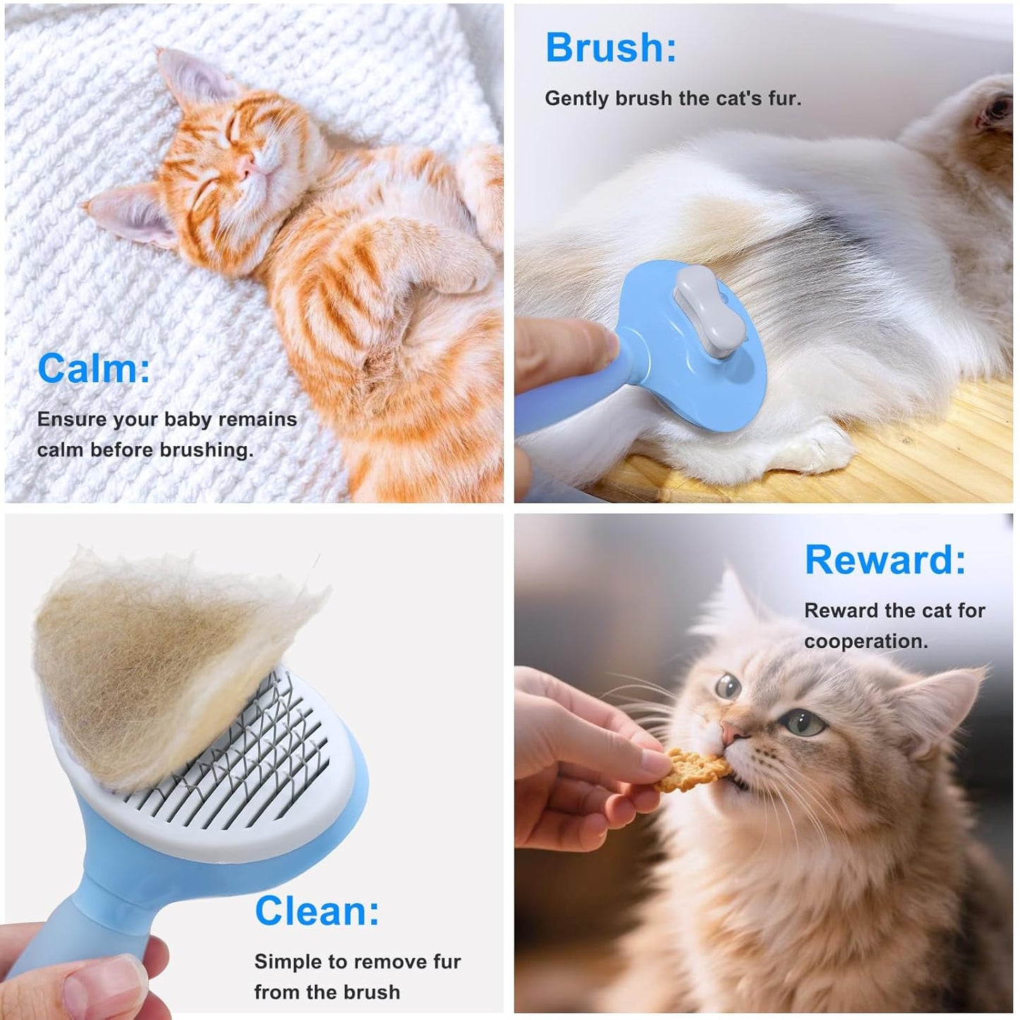 Cat Hair Brush,Cats Brushes for Shedding,Soft Silicone Self Cleaning Brush for Short and Long Haired Cats for Grooming and Shedding (Blue)