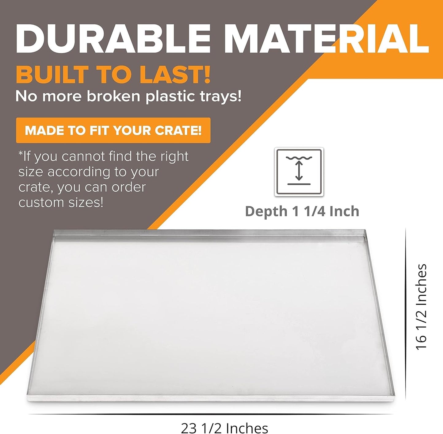 23.5" x 16.5" Metal Replacement Dog Crate Pan Chew Proof Crack Proof Pet Kennel Tray Central Dog Training Crate Pan Pet Supplies, Galvanized, 1" H